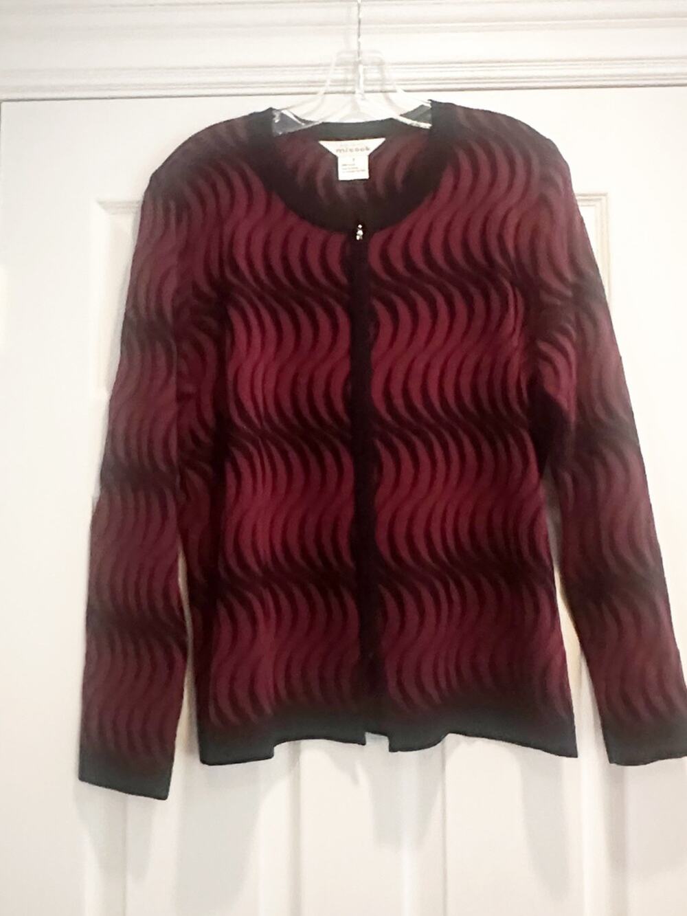 Exclusively Misook Cardigan Sweater Black Purple Full Zip Zipper Knit SMALL